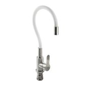 Смеситель кухонный 9316 MAGNUS БЕЛЫЙ, гибкий излив, из нержавеющей стали марки 304, цвет Сатин