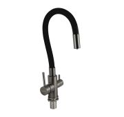 Смеситель кухонный 91130 MAGNUS ЧЕРНЫЙ, гибкий излив, из нержавеющей стали марки 304, двойной выпуск