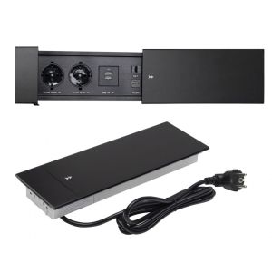 Выдвижной удлинитель AKS Hollander, 2 розетки, 2xUSB, HDMI, LAN, черный